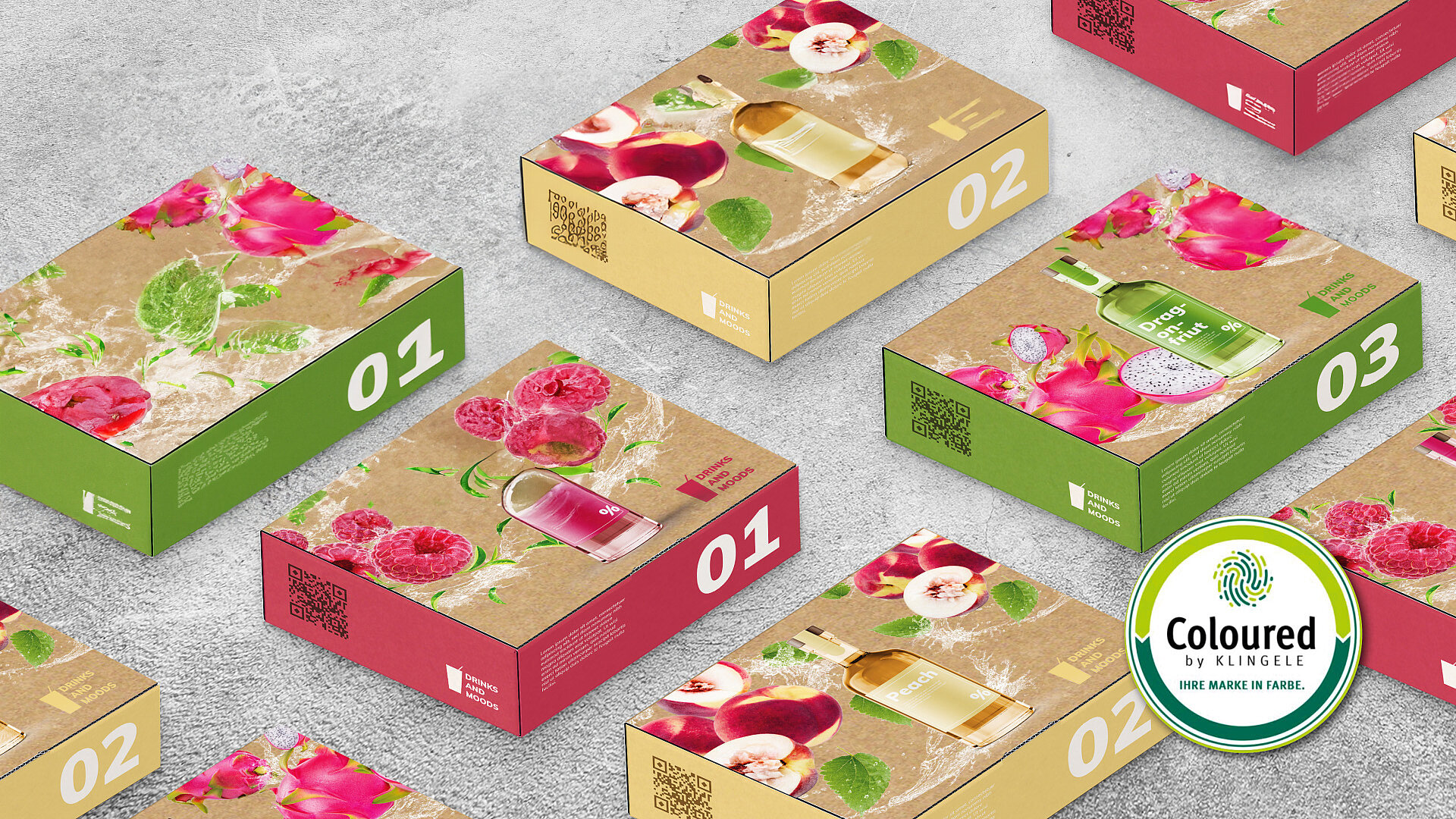Coloured by Klingele. Bedruckung von Verpackungen im Digitaldruck-Verfahren. Coloured by Klingele. Bedruckung von Verpackungen im Digitaldruck-Verfahren.
