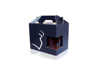 Stylish 6-pack carrier for spirits made of corrugated cardboard Stylish 6-pack carrier for spirits made of corrugated cardboard