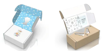 Two different boxes made of corrugated cardboard with different interior colours Two different boxes made of corrugated cardboard with different interior colours