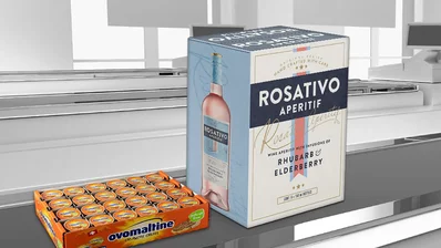 Ovomaltine und Rosativo auf einem Fließband 