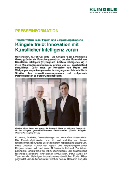 Presseinformation: Klingele AI Research-Hub