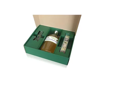 Gift box for a bottle with glass and chocolates