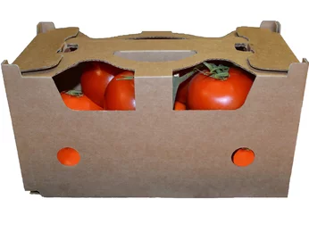 Fruit and vegetable carrier filled with tomatoes made of corrugated cardboard Fruit and vegetable carrier filled with tomatoes made of corrugated cardboard