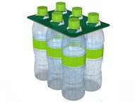 Plastikflaschen gesichert mit flachem Wellpappensystem Plastikflaschen gesichert mit flachem Wellpappensystem