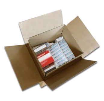 Ansicht BICOBOX von oben, gefüllt mit Medikamenten Ansicht BICOBOX von oben, gefüllt mit Medikamenten