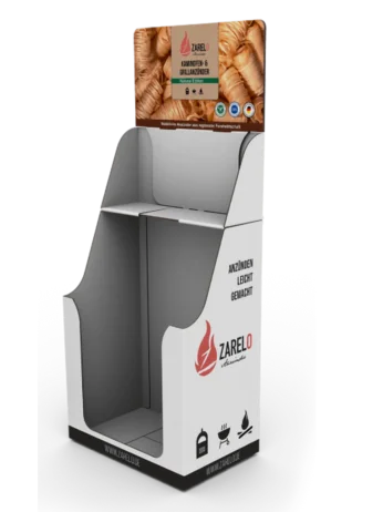 a white cardboard display 