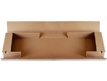 Schlitzverpackung aus Wellpappe mit Aufrichthilfe Schlitzverpackung aus Wellpappe mit Aufrichthilfe