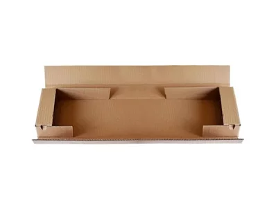 Schlitzverpackung aus Wellpappe mit Aufrichthilfe Schlitzverpackung aus Wellpappe mit Aufrichthilfe