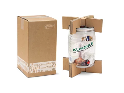 Versandverpackung aus Wellpappe mit 5l-Fass
