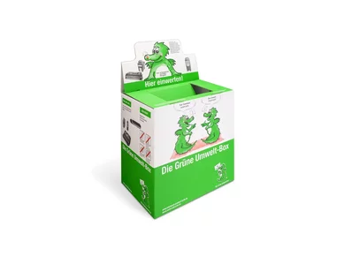 Grüne Umweltbox mit Drachen bedruckt Grüne Umweltbox mit Drachen bedruckt