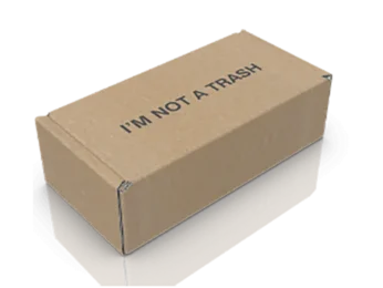 Packaging made of corrugated cardboard with the inscription "I am not rubbish". Packaging made of corrugated cardboard with the inscription "I am not rubbish".