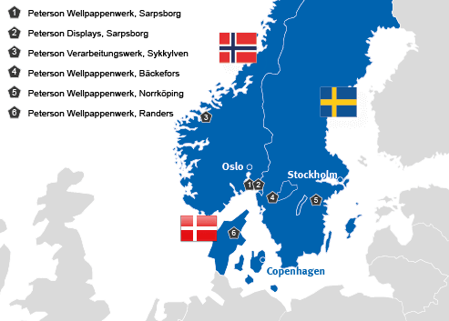 Peterson Packaging, Standorte in Skandinavien / sites in Scandinavia